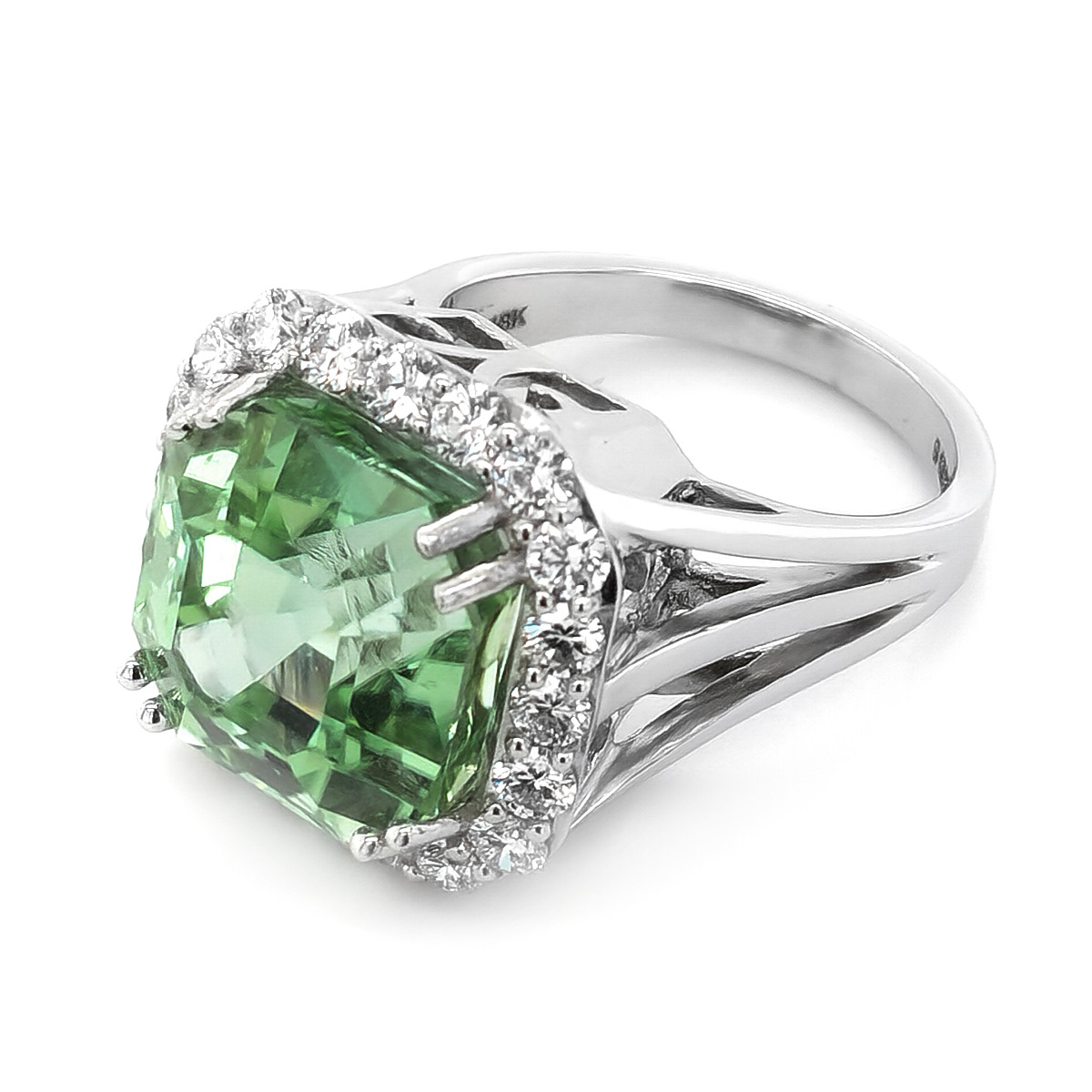Mint Tourmaline 12.65 carats set in 18K White Gold Ring with 1.27 ...