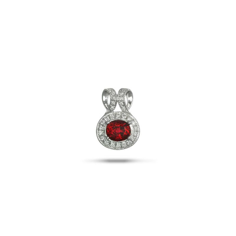 Natural Red Spinel 0.75 carats set in 14K White Gold Pendant with 0.15 carats Diamonds 