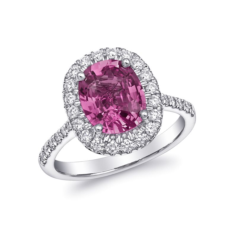 Natural  Pink Sapphire Ring 3.09 carats set in 14K White with 0.47 carats Diamonds 