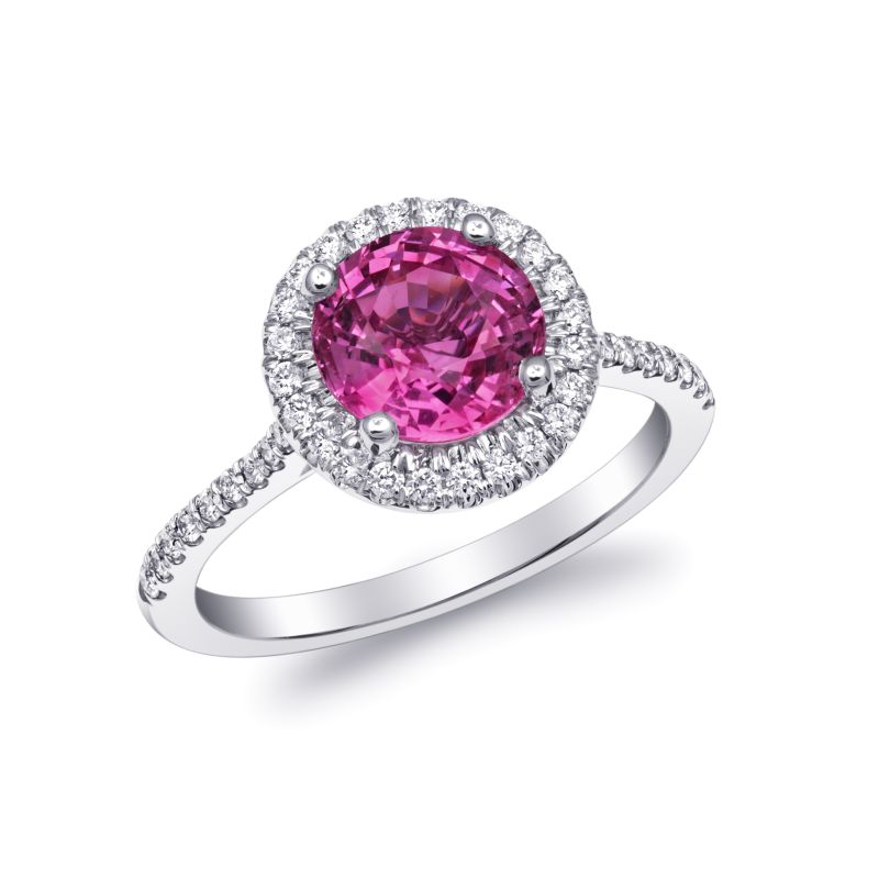 Natural Pink Sapphire 2.19 carats set in 14K White Gold Ring with 0.27 carats Diamonds