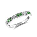 Natural Tsavorite Garnets 0.20 carats set in 14K White Gold Stackable Ring with 0.15 carats Diamonds 