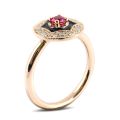 Natural Ruby 0.28 carats set with black enamel in 14K Yellow Gold Ring with 0.25 carats Diamonds
