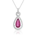 Natural Rubellite 0.56 carats set in 14K White Gold Pendant with 0.10 carats Diamonds