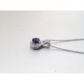 Natural Blue Sapphire 0.60 carats set in 14K White Gold Pendant with 0.10 carats Diamonds
