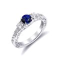 Natural Blue Sapphire 0.88 carats set in 14K White Gold Ring with 0.42 carats Diamonds