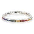 Natural Rainbow Multi Color Sapphires 10.12 carats set in 14K White Gold Bracelet 