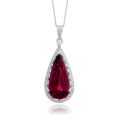 Natural Rubellite 10.36 carats set in 18K White Gold Pendant with 0.35 carats Diamonds