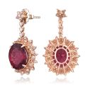 Natural Rhodolite Garnet 10.45 carats set in 14K Rose Gold Earrings with 0.80 carats Diamonds 