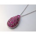 Natural Ruby 10.50 carats set in 14K & 18K White Gold Pendant with 0.50 carats  Diamonds