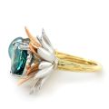 Natural Blue Zircon 13.50 carats and Tahitian Pearl set in 18K 3 Tone Gold Ring