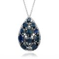 Natural Blue Sapphire 16.50 carats mixed set with 0.50 carats Diamonds in 18K White Gold Pendant 