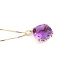 Natural Amethyst 17.96 carats set in 14K Yellow Gold Pendant with 0.04 carats Diamonds and 18" adjustable (choker to 18") box chain