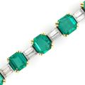 Natural Colombian Emeralds 22.89 carats set in 18K Yellow Gold and Platinum Bracelet with 1.75 carats Diamonds / Guild Lab. Report