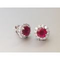 Natural Ruby 2.03 carats set in 18K White Gold Earrings with  0.70 carats Diamonds