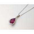 Natural Rubellite 2.18 carats set in 14K White Gold Pendant with 0.16 carats Diamonds