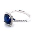 Unheated Blue Sapphire 2.50 carats set in 14K White Gold Ring with 0.38 carats Diamonds / GIA Report