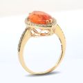 Natural Mexican Fire Opal 2.89 carats set in 14K Yellow Gold Ring with 0.30 carats Diamonds