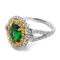 Natural Tsavorite 3.07 carats set in Platinum Ring with 0.97 carats Yellow and White Diamonds / GIA Report