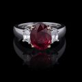 Natural Unheated Mozambique Vivid Red Ruby 3.10 carats set in Platinum Ring with 0.52 carats Diamonds / GIA and GRS Reports
