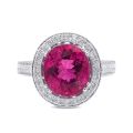 Natural Red Rubellite 3.16 carats set in 18K White Gold Ring with 0.16 carats Diamonds