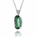 Natural Blue-Green Tourmaline 3.24 carats set in 14K White Gold Pendant with 0.12 carats Diamonds