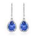Natural Blue Sapphires 3.84 carats set in 14K White Gold Earrings with 0.41 carats Diamonds 