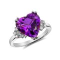 Natural Amethyst 3.55 carats set in 14K White Gold Ring with 0.24 carats Diamonds