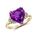Natural Amethyst 3.69 carats set in 14K Yellow Gold Ring with 0.24 carats Diamonds