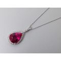 Natural Rubellite 4.36 carats set in 18K White Gold Pendant with 0.22 carats Diamonds