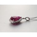 Natural Rubellite 4.36 carats set in 18K White Gold Pendant with 0.22 carats Diamonds