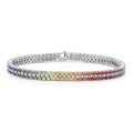 Natural Rainbow Multi Color Sapphires 5.45 carats with 0.86 carats Diamonds in 18K White Gold Bracelet 