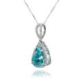Natural Blue Zircon Pendant 6.90 carats with 0.22 carats Diamonds and 14K White Gold Chain