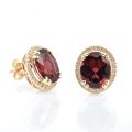 Natural Rhodolite Garnet 8.32 carats set in 14K Yellow Gold Earrings with 0.24 carats Diamonds 