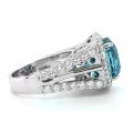 Natural Blue Zircon 13.73 carats set in 18K White Gold Ring with 2.25 carats Diamonds 