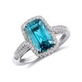 Natural Blue Zircon 5.20 carats set in 14K White Gold Ring with 0.27 carats Diamonds 