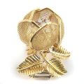 Very Unique Flower Brooch with mechanically opening petals and dancing diamonds in 18K Yellow Gold