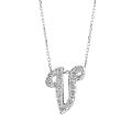 Initial "V" Pendant with Diamonds 0.13 carats, 14K White Gold, 18" Chain
