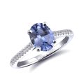 Natural Blue Sapphire 1.51 carats set in 14K White Gold Ring with 0.12 carats Diamonds 