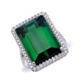 Natural Green Tourmaline 19.64 carats set in 14K White Gold Ring with 0.60 carats Diamonds 