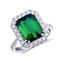 Natural Green Tourmaline 3.89 carats set in 14K White Gold Ring with 0.65 carats Diamonds 