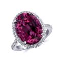 Natural Garnet 11.90 carats set in 14K White Gold Ring with 0.33 carats Diamonds 