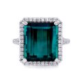 Natural Blue Green Tourmaline 11.92 carats set in 14K White Gold Ring with Diamonds 0.51 carats