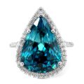 Natural Blue Zircon 14.75 carats set in 14K White Gold Ring with 0.43 carats Diamonds 