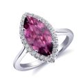 Natural Rhodolite Garnet 2.97 carats set in 14K White Gold Ring with 0.23 carats Diamonds 