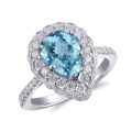 Natural Aquamarine 1.52 carats set in 14K White Gold Ring with 0.47 carats Diamonds