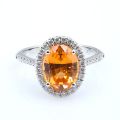 Natural Mandarin Garnet 3.65 carats set in 14K White Gold Ring with 0.31 carats Diamonds 