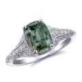 Natural Teal Bluish Green Sapphire 1.84 carats set in 14K White Gold Ring with 0.19 carats Diamonds / GIA Report