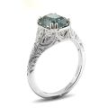 Natural Teal Blue-Green Sapphire 3.18 carats set in 14K White Gold Ring with 0.11 carats Diamonds / GIA Report