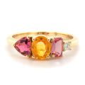 Natural Yellow Sapphire, Pink Tourmaline, Imperial Topaz, and Diamond 1.44 carats total weight set in 14K Yellow Gold Ring