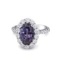 Natural Alexandrite with excellent color change 4.62 carats set in Platinum Ring with Diamonds / GIA Report